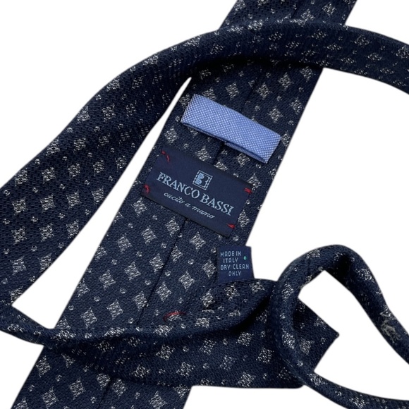 FRANCO BASSI Navy/Silver Geometric Silk LUXURY Slim Tie HANDMADE ITALY - Picture 3 of 5